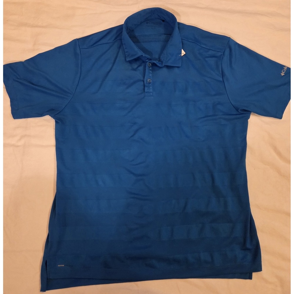 Columbia Omni-Wick Polo Shirt Mens XL Blue Striped Performance Golf Short Sleeve